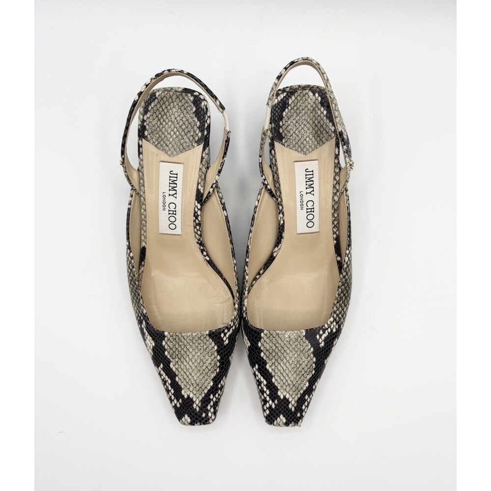 Jimmy Choo Gini 45 Snake-Print Leather Slingback Block Heel Pumps Sz EU 37.5